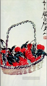斉白石 Painting - 斉白石ライチ果実 2 古い中国の墨